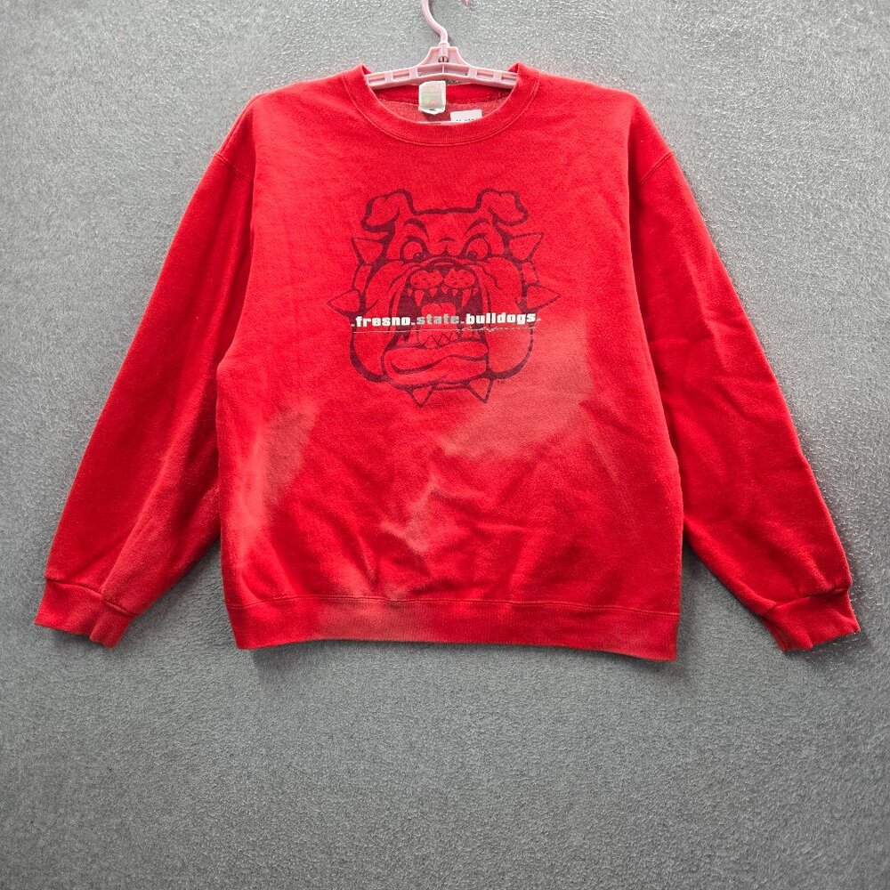 VINTAGE Fresno State Bulldogs‎ Men Sweatshirt Large Red Y2K Logo Pullover READ